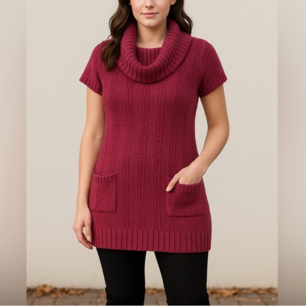 Maurices Deep Rose Cowl Neck Short Sleeve Sweater Tunic Dress Size XS